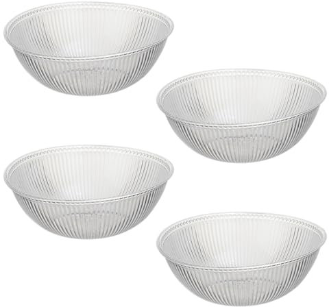 Bafnsiji Confezione da 4 insalatiere, Ciotola di plastica Trasparente, Ciotole da Portata in plastica, Ciotola da Portata con Design a Strisce Verticali da 23 cm per Frutta, Verdura, Dessert