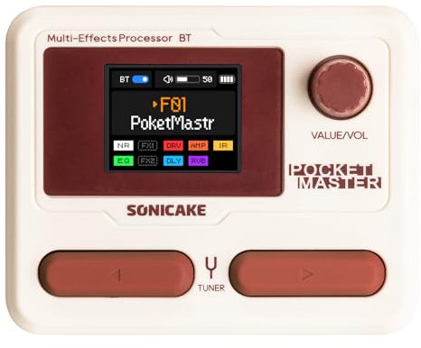 SONICAKE Pocket Master Guitar Bass Amp Modeling IR Cabinets Simulation Multi-Effects with Stereo OTG USB Audio Interface BT Audio 1.77 LCD Color Screen White