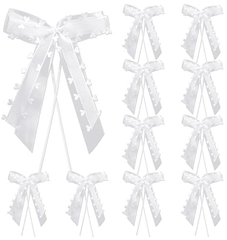 LUMOOM 10 Stück Autoschleifen Hochzeit, Weiß Hochzeitsschleifen fürs Auto, Autoschmuck, Car Wedding Deko, Hochzeitsdeko Schleifenband, für Brautauto, Party Geschenk, Hochzeitsfeier