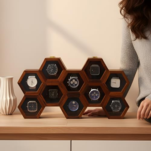 Creation India Craft Boîte à montres vintage en bois pour homme, vitrine, organisateur de rangement, boîte à bijoux pour femme, cadeau pour homme – Bois antique, coussins et rembourrages faits à la