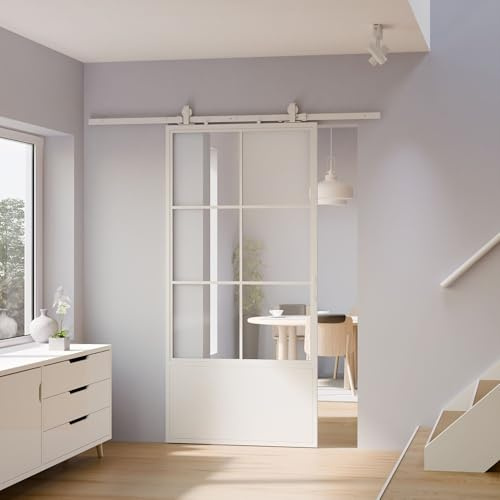 inova Glasschiebetür Komplettset 900x2150mm aus Stahl in weiß mit Glaseinsatz