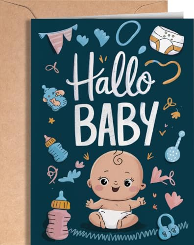 Geburtskarte mit Umschlag - Glückwunschkarte zur Geburt Junge Mädchen - Willkommen Baby Karte - Baby Geburt Willkommen Auf Der Welt - Karte Schwangerschaft - Mutterschutz Geschenk - EU 98