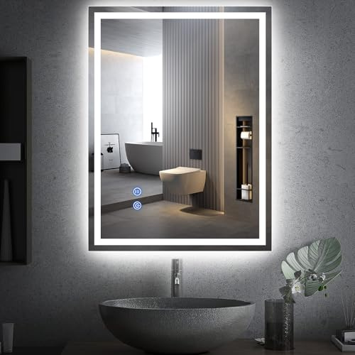 Trintion LED Badspiegel mit Beleuchtung Badezimmer Wandspiegel Badezimmerspiegel Anti-Beschlag mit Touch-Schalter Energiesparend Lichtspiegel (80x60cm mit 3-Farben-Dimmung)