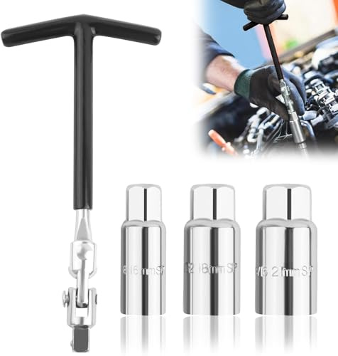 Chiave Candela Set di Chiavi per Candele 16/18/21mm Chiave Candela con Impugnatura a T Chiave per Candele Automobilistiche Chiave Universale per Auto e Moto per la Rimozione di Candele Nero 4 Pezzi