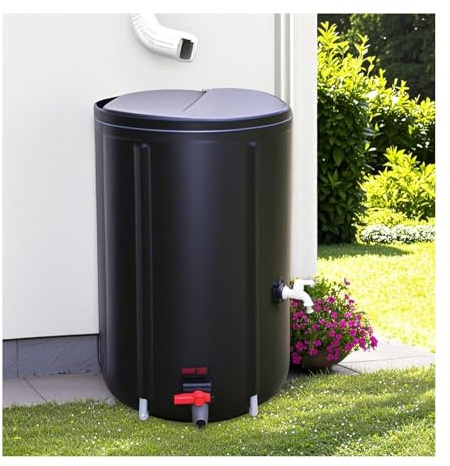 Sistema di raccolta dell'acqua piovana da 1000 litri con filtro e rubinetto - Serbatoio di stoccaggio dell'acqua nera durevole per un uso efficiente in giardino e patio Soluzione ecologica per la