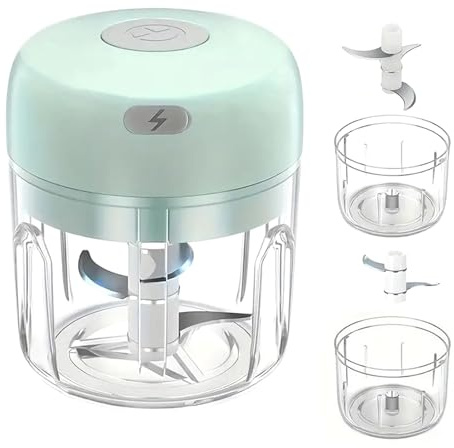 Garlic Crusher Press,Electric Automatic Garlic Peeler Cutter Stainless Steel Blades Easy to Clean Manual Food Processor Portable Tomato Dicer Kitchen Tool (Green)
