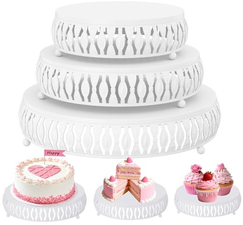 3-Piece Cake Stand Set, Round Metal Cake Stands, 8/10/12 Inch Dessert Cupcake Pastry Candy Display Plate, for Wedding, Event, Birthday Party,Event, Anniversary, Table Decoration (White)