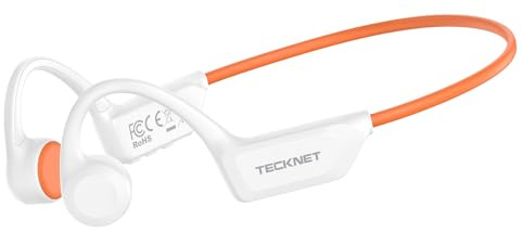 TECKNET Knochenschall Kopfhörer Bluetooth, Bone Conduction Headphones mit Mikrofon, Open Ear Sport Kopfhörer für Fahrrad Laufen, IPX5 Wasserdicht, 10H Akku, Knochenleitungskopfhörer, Weiß