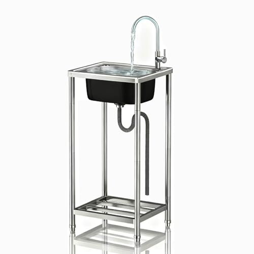 Lavello da Esterno in Acciaio Inox, Lavandino con Rubinetto Lavandino Commerciale Lavelli Autoportante Lavello di Utilità Lavabo Cucina Lavamani Industriale Per Garage Giardino 50 * 40cm