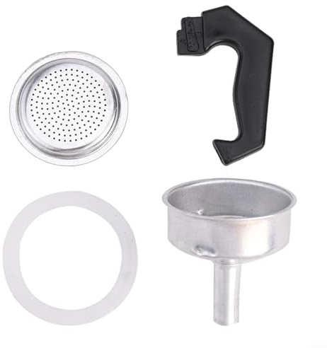 Aluminium Moka Pot Replacement Parts Set with Handle, Gasket Seal, Funnel and Filter for Stovetop Espresso Makers, Italian Coffee Percolators and Brewing Pots,(1 Cup)