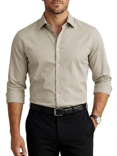 Runcati Herrskjorta, långärmad, stretch, businessskjorta, män, enfärgad, slim fit, fritidsskjorta, lätt strykning, kostymskjorta, button down-skjortor