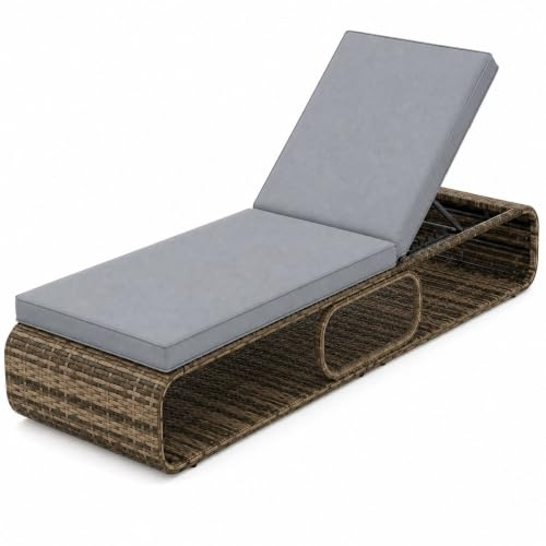 LIFEZEAL Sonnenliege Rattan, Liegestuhl Gartenliege Wetterfest mit 7-Fach Verstellbarer Rückenlehne, Relaxliege Chaiselongue Outdoor mit Liegefläche für Strand, Pool, Garten, Balkon (1, Grau)