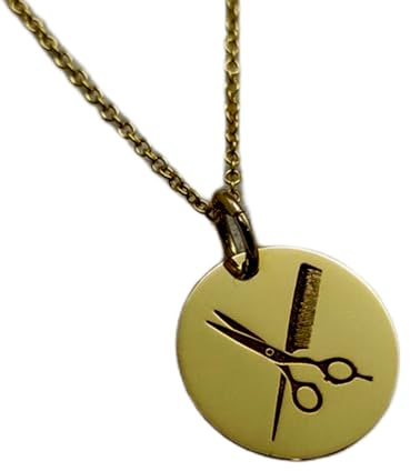 Frisör hårklippare 24 mm graverat mynthänge halsband med 18 tum länkkedja | guldpläterad sterling silver | unisex smycken gåva | LK_PNDN_0111