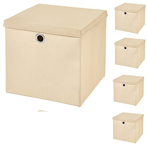 CM3 5 Stück Creme Faltbox 33 x 33 x 33 cm Aufbewahrungsbox faltbar mit Deckel