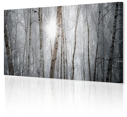 decomonkey Wandbilder Wald 120x40 cm 1 Teilig Leinwandbilder Kunstdruck | Strukturleinwand, Holzkeilrahmen, Bild auf Leinwand, Wanddeko, Wohnzimmer, Wanddekoration, Winter, Sonne, Baum