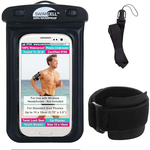 Fascia Da Braccio Impermeabile Per Telefono - Da Corsa E Nuoto. Per TUTTI I Telefoni STANDARD Fino A 15.5cm: iPhone,Pro Samsung Galaxy Android. Inclusi Fascia Alta Visibilità E Cordino.