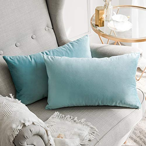 MIULEE 2er Set Kissenbezug Kissenhülle Dekorative Dekokissen Sofakissen Quadrat Wurfkissenbezug mit Verstecktem Reißverschluss Sofa Schlafzimmer 12x20 Zoll 30x50 cm Knickentengrün