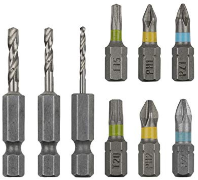 wolfcraft Juego de accesorios Flipbit para taladrar y atornillar, 9 piezas I 3083000 I Juego de herramientas para colocar el doble soporte intercambiable