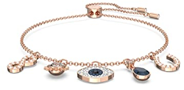 Swarovski Symbolic bracelet, Infinity, evil eye and horseshoe, Blue, Rose-gold tone plated