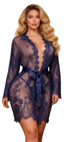 ohyeahlady Kimono Dentelle Femme Sexy Nuisette Peignoir Grande Taille | Peignoir De Bain,Robe Transparent,Chemise De Nuit Chic,Robe De Nuit,Babydoll,Pyjamas,Tenu Hot,Lingerie Dentelle,Vetement Chic