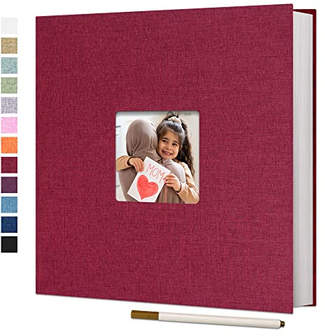 Vienrose Large Self Adhesive Photo Album for 4x6, 8x10 Pictures, Scrapbook Album with Linen Hardcover, DIY Memory Book for Wedding, Baby, Travel & Family, 40 Blank Pages & A Metallic Pen, 33x32cm