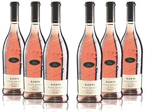 Canti - Pinot Grigio delle Venezie D.O.C., italienischer Rosé Wein, frisches Pfirsicharoma mit lebendigen beeren und Steinobstgeschmack, 6x750 ml