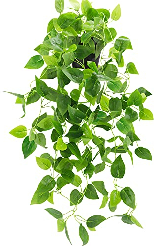 WXBOOM Small Fake, Artificial Potted Plant Faux Ivy Vine Plant Hanging Plant Pothos for Shelf Home Office Indoor Outdoor Garden Greenery Decor 2.84ft (Black Pot)