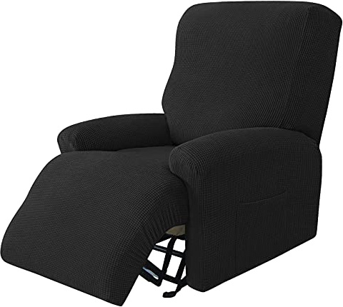 JHLD Sesselschoner für Relaxsessel rutschfest-schwarz-1 Sitzer | 4-Teilig Sesselbezug Relaxsessel mit Taschen Abnehmbare Waschbar Für Haustiere Kinder
