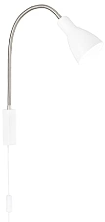 Fischer & Honsel Wandleuchte Lolland, Dekorative Bettleseleuchte mit Flexschlauch zur individuellen Ausrichtung, Anschlusskabel weiß, E27-Fassung, Metall, Sandweiß & Nickelfarben matt, 11x52cm