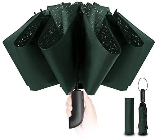 Conlun Parapluie inversé Compact Vert- Résistant aux intempéries, Parapluie Pliant Automatique Coupe-Vent, Parapluie Homme Revêtement en Tissu 210T, Portée 105 cm, 10 Sections - Cadeaux Noel