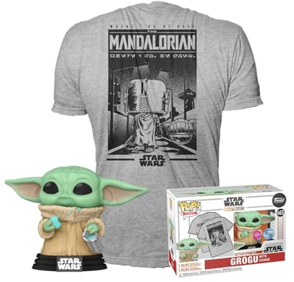 Funko Pop! & Tee: Ando - Grogu with Cookie (The Child, Baby Yoda) mit Cookie - Medium - Star Wars The Mandalorian - T-Shirt - Kleidung mit Vinyl-Sammelfigur - Geschenkidee Für Erwachsene Männer