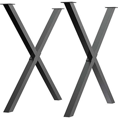 HOMCOM Set 2 Pezzi Gambe Tavolo in Acciaio a X con 16 Viti Incluse, Gambe preforate con 4 Fori, 80x4x72cm, Nero