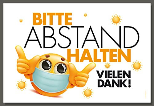 Hinweisschild Abstand halten | Motiv Smiley | 30 x 20cm Kunststoff inkl. 4 Klebepunkte
