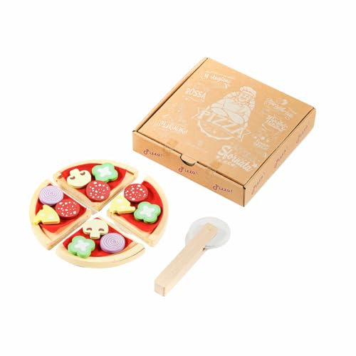 ODS Pizza Take Away, Giocattolo per Bambini in Legno, con Alimenti Attacca e Stacca con Velcro, Diametro 17.5 cm, Età Consigliata +3 Anni