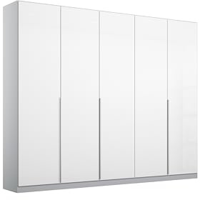 Rauch Möbel Alabama, Schrank, Farbe Hochglanz Weiß/Seidengrau, Breite 226cm | Kleiderschrank, 5-türig, Zubehör Classic, für Schlafzimmer, Kinderzimmer, Homeoffice, Garderobe, Flur