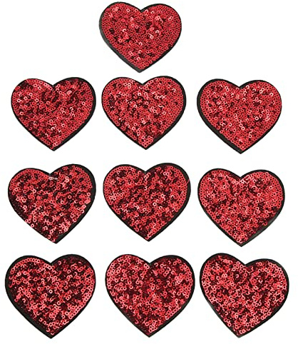 Rotes Herz Patch, 10 Stück Herz Pailletten Patches Nähen DIY Handwerk für Kleidung DIY Applikationen Patches