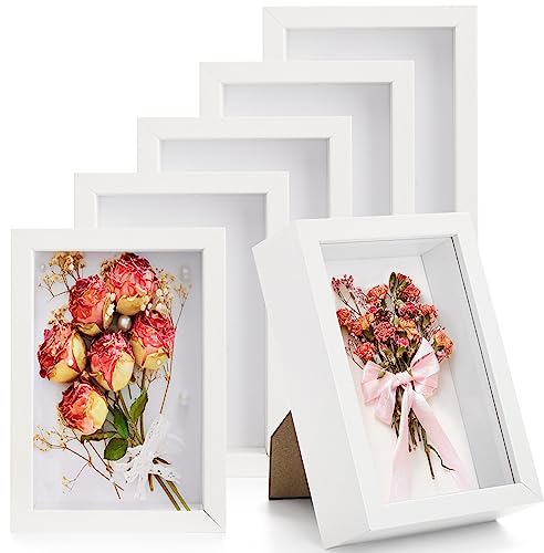 Hacaroa 6 Pack 17x12 cm Shadow Box Frame, Small Wood Frame Memory Display Cases, 3 cm Depth Picture Frame Case for Dried Flowers, DIY Craft, Memorabilia, Medals and Photos, White