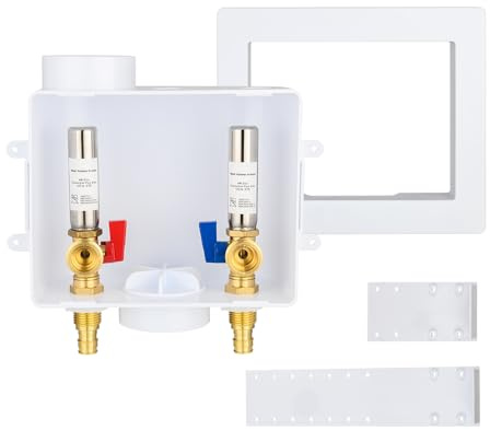 EFIELD Universal Washing Machine Outlet Box, 1/2-inch Pex-A Expansion Fitting Connection with Stainless Steel Water Hammer Arrestor, Center Drain,(WM053)