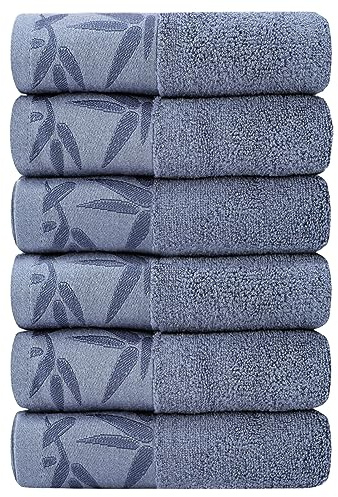 Hand Towels 6 Pack - Soft Viscose Made from Bamboo Hand Towel, Highly Absorbent & Quick Drying Decorative Hand Towels for Bathroom, Multipurpose Use for Face,Spa,Salon Towels, 13x29 inches, Blue
