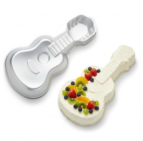 Housoutil Guitar Cake Mould Aluminium Alloy Cake Form in E Guitar Shape Baking Mold for Home DIY One-Piece Tin for Birthday Anniversary and Creative Baking