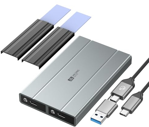 M.2 NVMe SSD Gehäuse mit 10 Gbit/s Übertragung, USB3.2 NVME SATA SSD Gehäuse Adapter für 2230 2242 2260 2280 M.2 PCIe NVMe M-Key & M+B Key SSD (ohne Werkzeug, 2-in-1 Kabel)