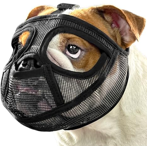 Mayerzon Museruola corta per cani bulldog francese con design completo per evitare di mordere, museruola morbida per cani in rete per Shih Tzu Pug Bulldog inglese per toelettatura a piedi, consente di