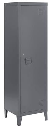 MMT Furniture Metal Locker Cabinet in Orange Yellow Blue White Grey, Lockable Cabinet Storage Cleaning Cupboard Slim One Door Wardrobe Industrial Shoe Storage (Grey - RAL 7043, 137cm)