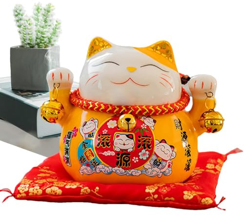 Shurzzesj Maneki Neko Feng Shui Fortune Lucky Cat, gatto portafortuna portafortuna da 11,4 cm, simpatico gatto della fortuna, in ceramica, decorazione creativa per la casa, ornamenti per la fortuna,