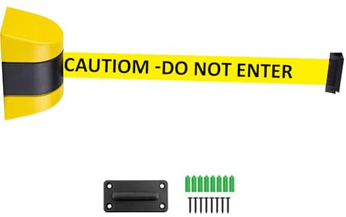 Wall Mount Queue Barrier Belt, Retractable Barrier, with ABS plastic housing, 5/10 m arning Belt People Guidance System, ‘CAUTION - DO NOT ENTER’ printed on both sides. (10M)