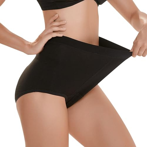 CSGTUO Inkontinenz-Slip für Damen Waschbare Fachmann Inkontinenzunterwäsche Aus Baumwolle Perioden Unterwäsche Auslaufsichere Menstruation Wochenbett Inkontinenz Pants,L,Black