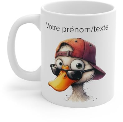 Mug personnalisable personnalisé Canard casquette lunette avec son prénom ou texte pour enfant et adulte