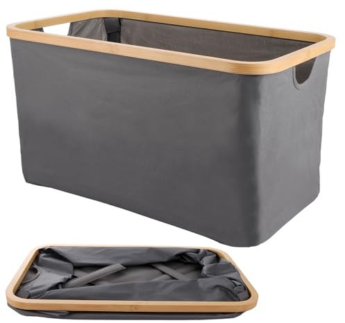 ASelected Collapsible Laundry Baskets, Foldable Laundry Basket 50L Washing Baskets with Bamboo Handle, 600D Oxford Cloth Folding Clothes Storage Bins for Towels, Blankets, Books, Toys