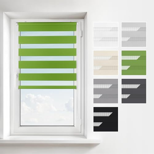 Estika Doppelrollo Klemmfix ohne Bohren – Breite: 30 cm – Höhe: 120 cm – Farbe: Grün – Jalousie für Innenfenster, Duo-Rollo, Fensterrollo innen