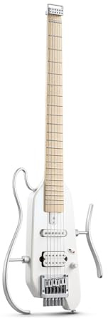 Donner HUSH-X E-Gitarren-Bausatz - Federleichte Headless-Gitarre, Ideal für unterwegs und zum Üben, Mahagoni Massivkorpus mit einfach montierbaren Rahmen, Gigbag, alle Zubehörteile, Metallic Weiß